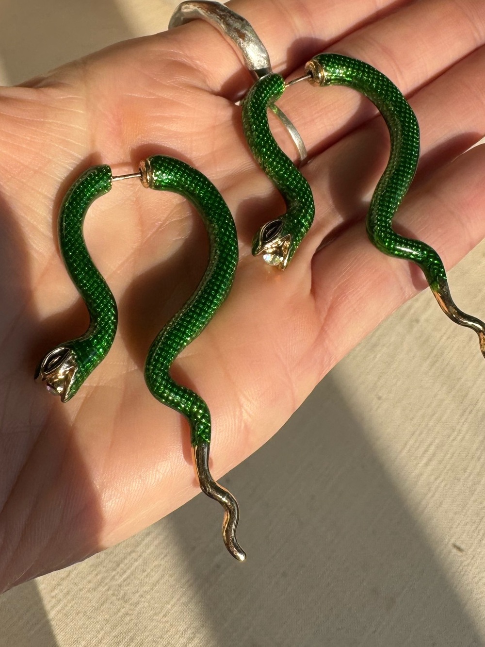 Alexis Bittar Green Snake Earrings with Gold Accents